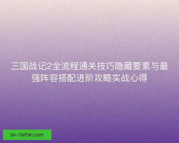 三国战记2全流程通关技巧隐藏要素与最强阵容搭配进阶攻略实战心得
